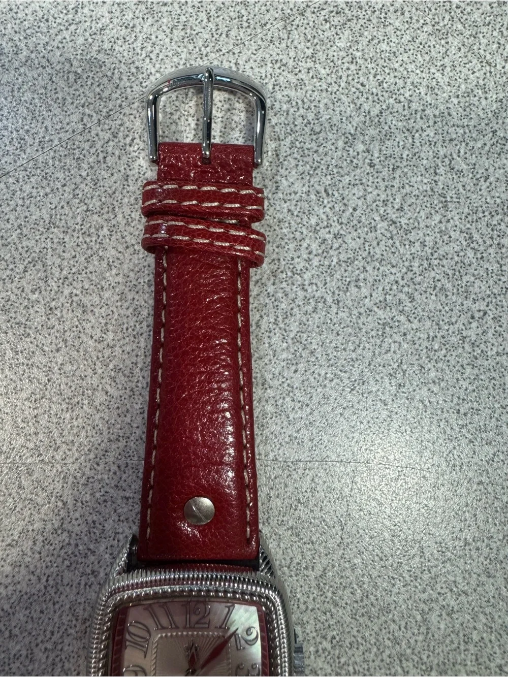 New Judith Ripka Stainless Steel Square Dial Watch with Red Leather Band